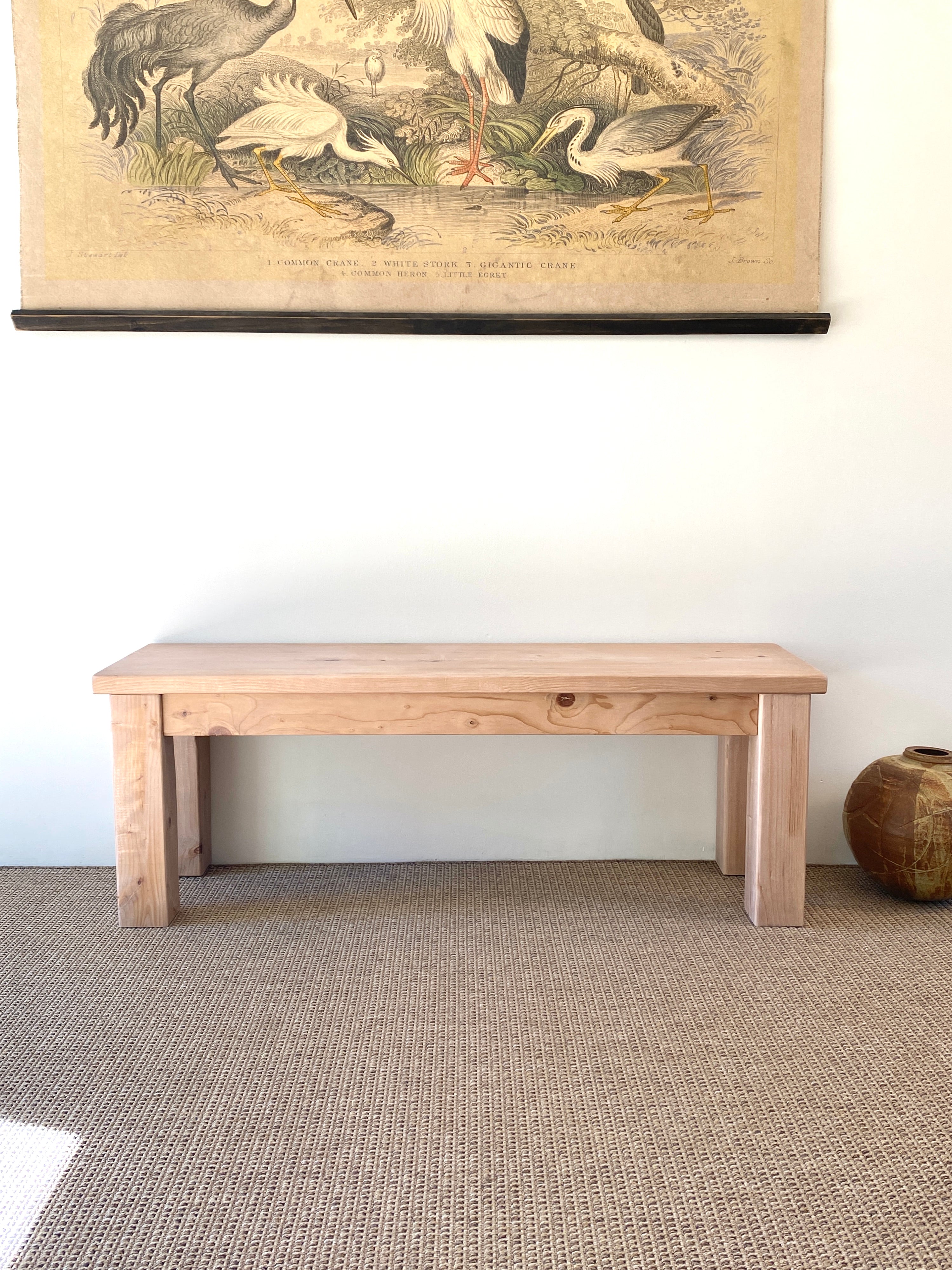 Coastal style wood bench handcrafted from reclaimed wood solid wood