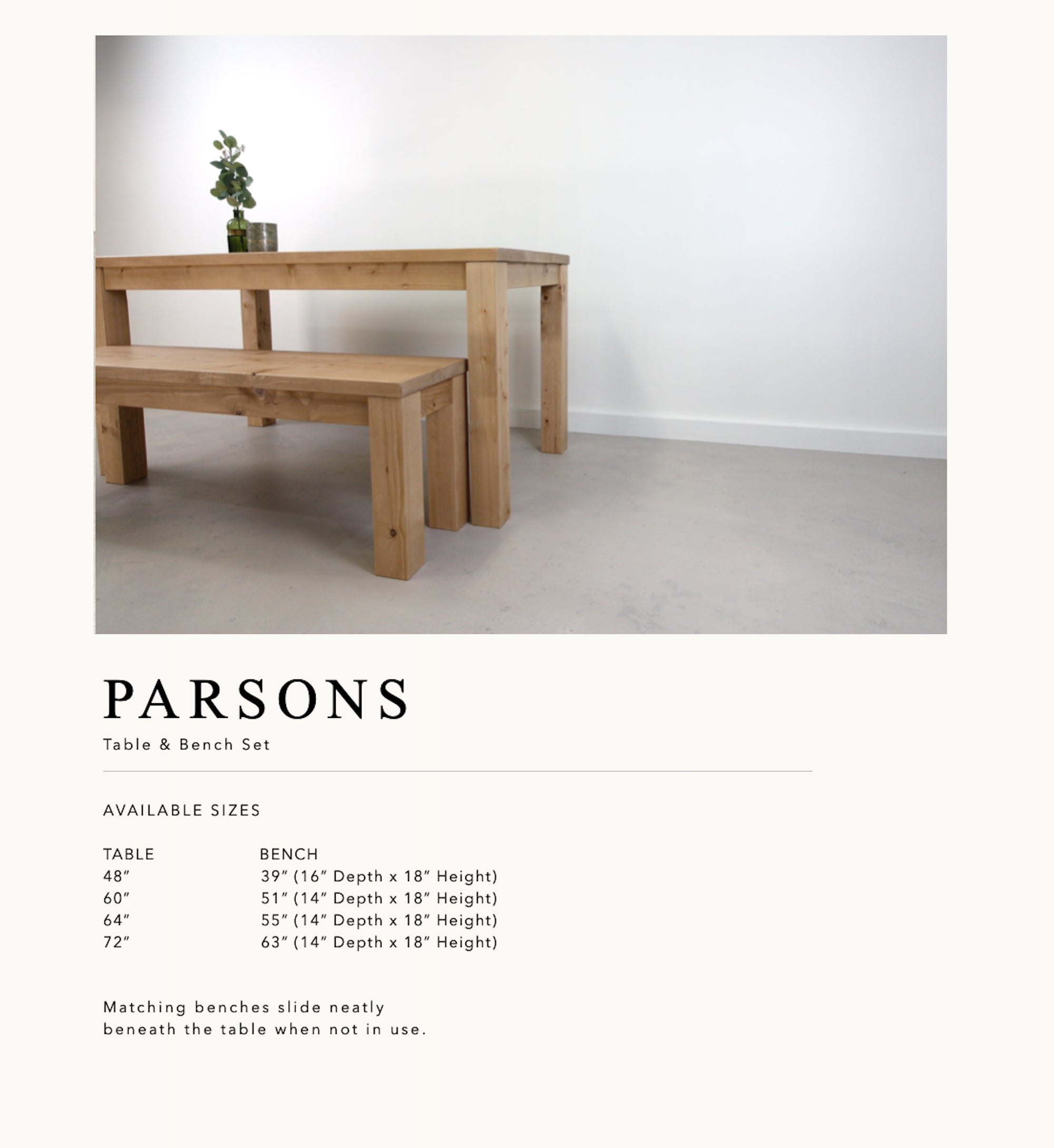 Parsons Dining Table and Bench Set