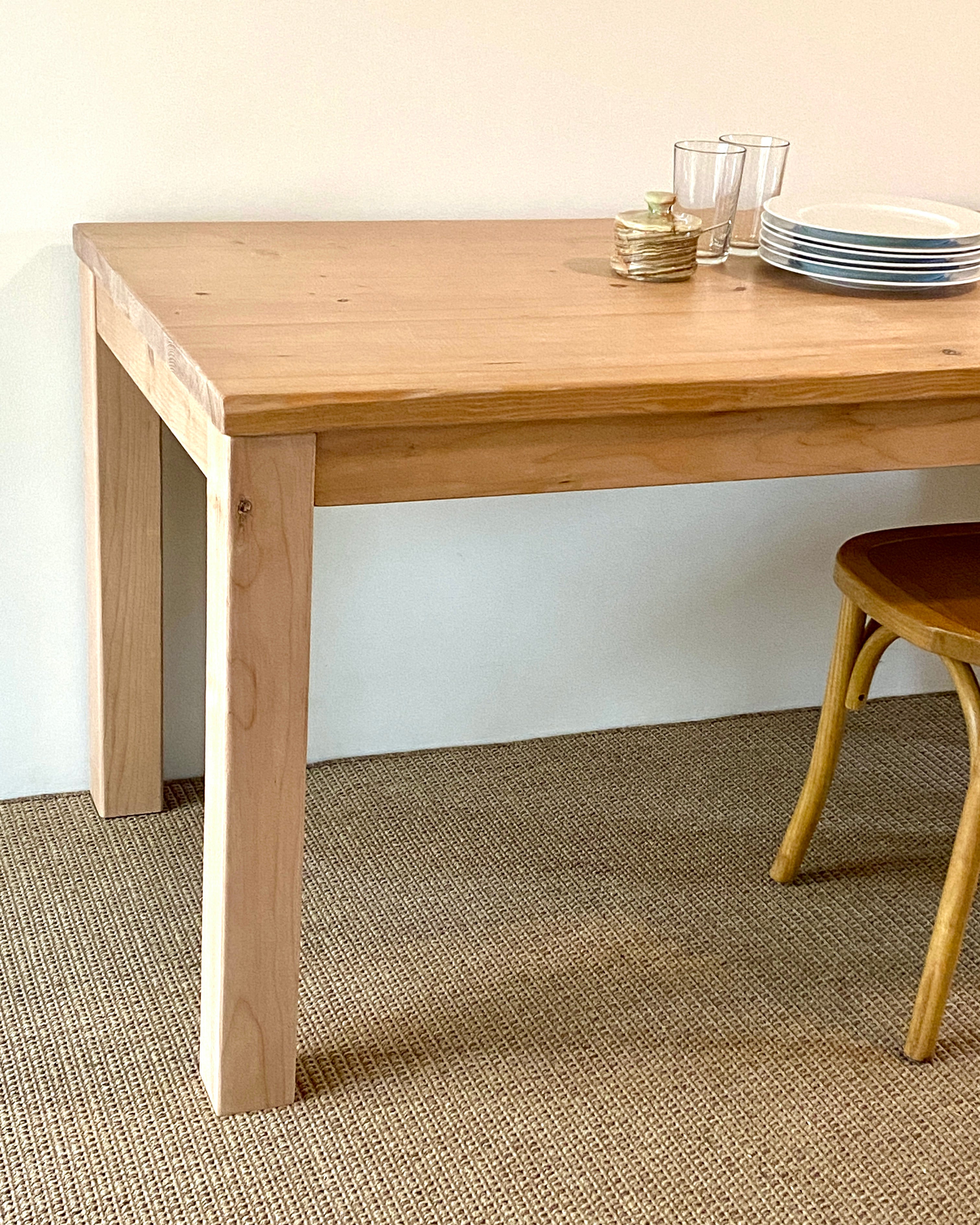 Parsons style kitchen island table handcrafted from solid wood in a Natural Wheat finish
