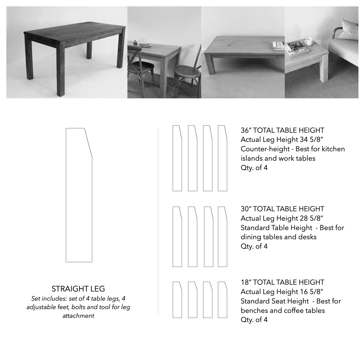 Replacement Table Legs - Straight Legs (36H, 30H, or 18H)