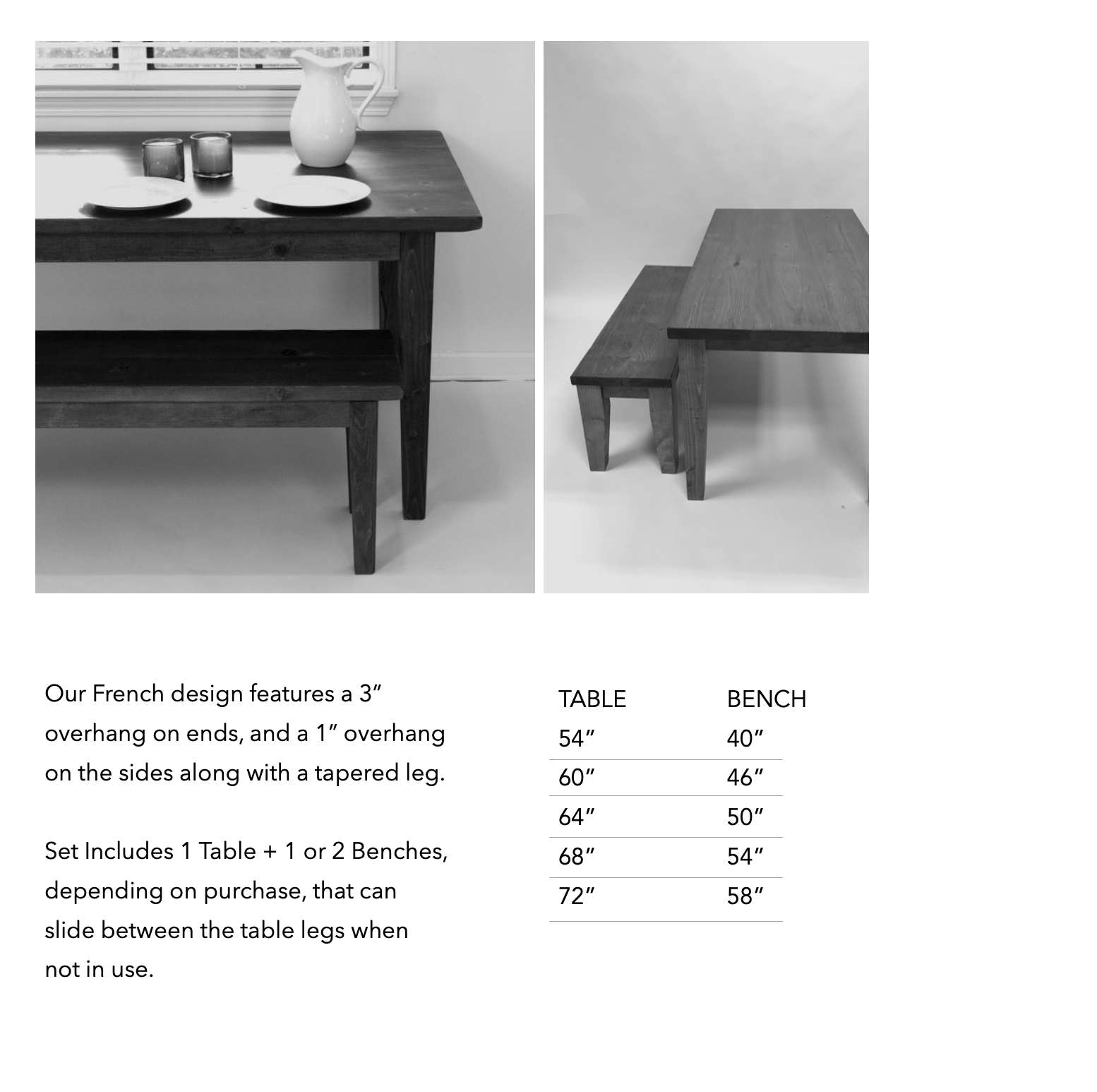 French Farmhouse Kitchen / Dining Table and Bench Set