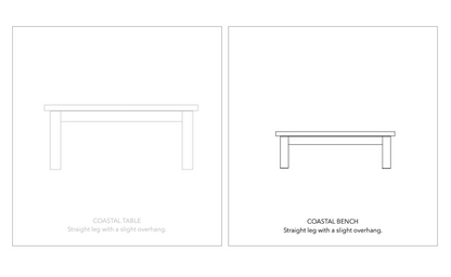 Coastal Table and Bench Set, Reclaimed Wood