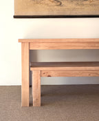 Coastal dining table and matching bench set handcrafted from solid wood