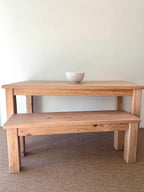 Coastal dining table and matching bench set handcrafted from solid wood