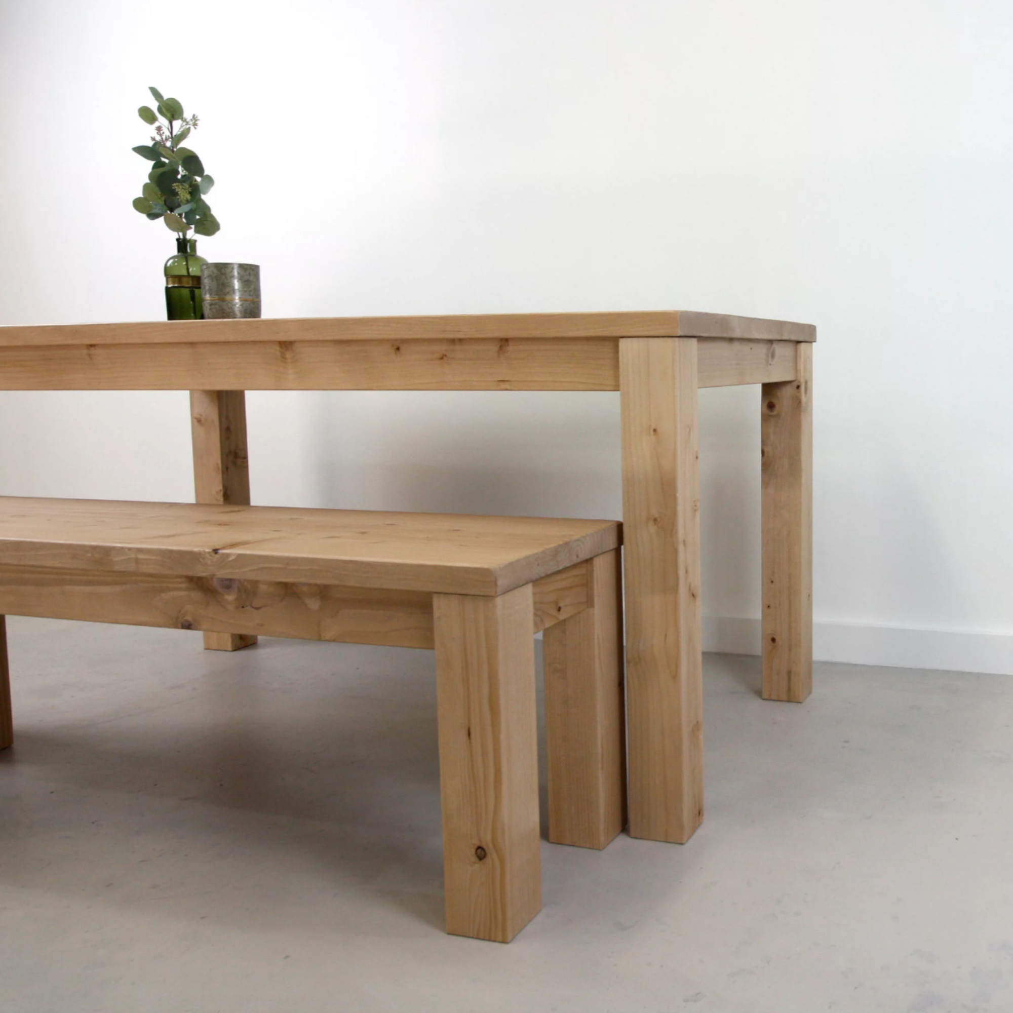 Parsons farmhouse dining table and bench set handmade from reclaimed wood