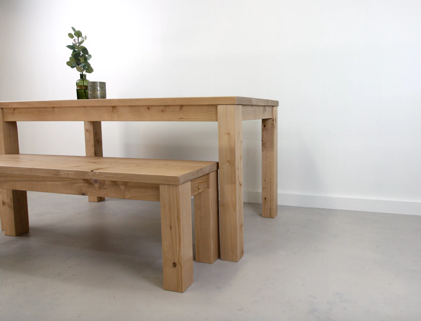 Parsons dining table and matching bench set handcrafted 