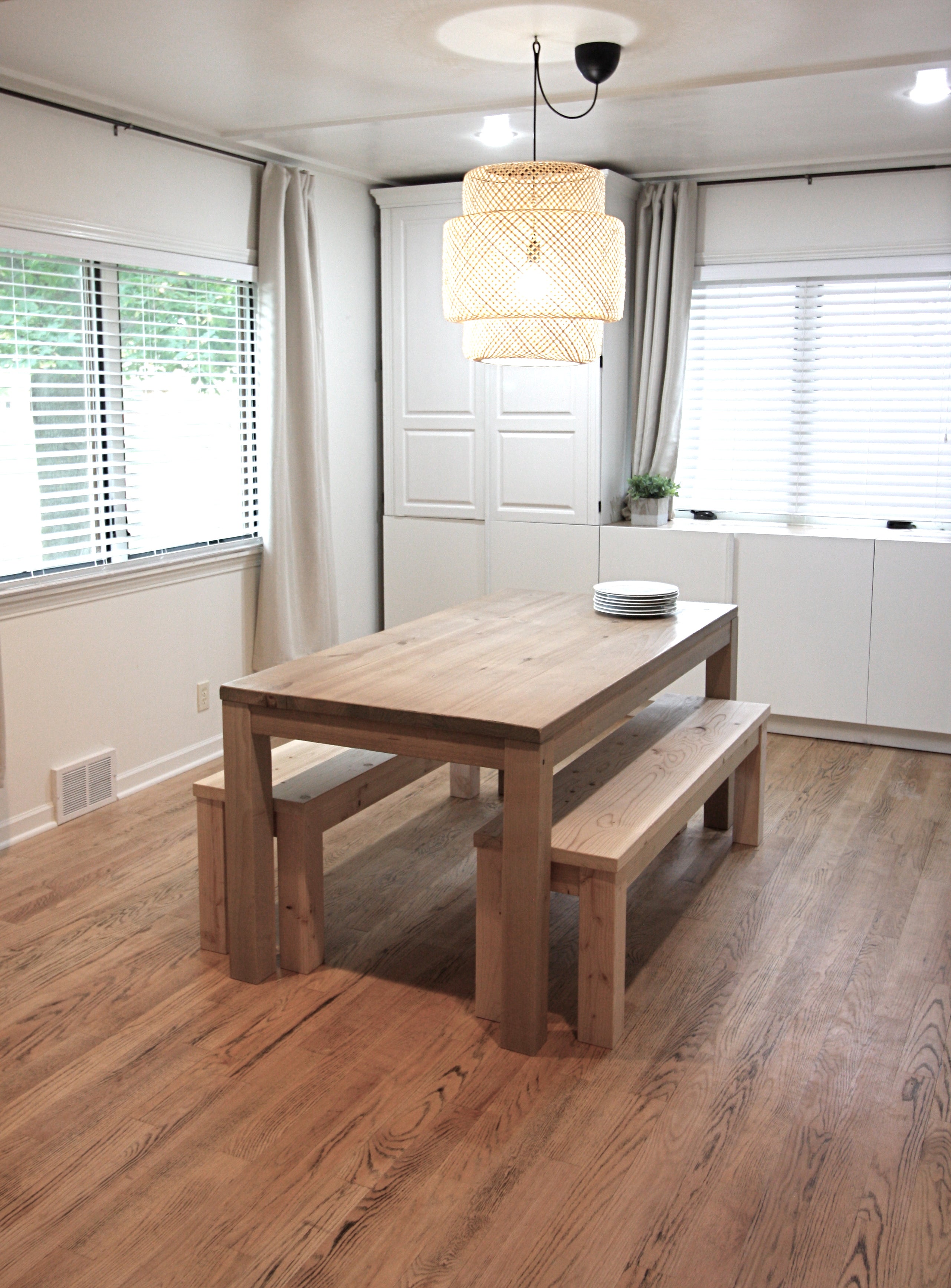 Parsons dining table and matching bench set handcrafted 