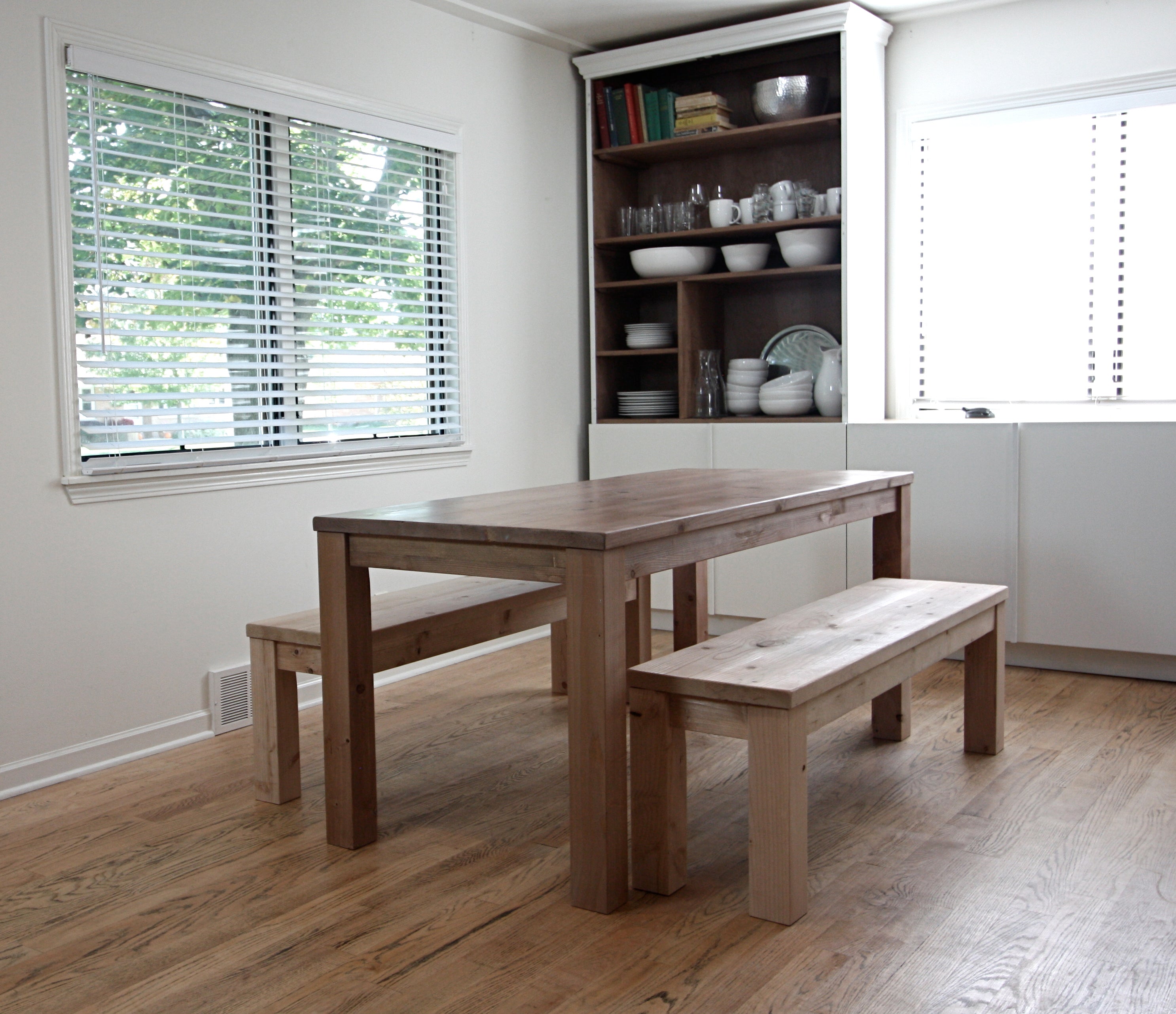 Parsons dining table and matching bench set handcrafted 